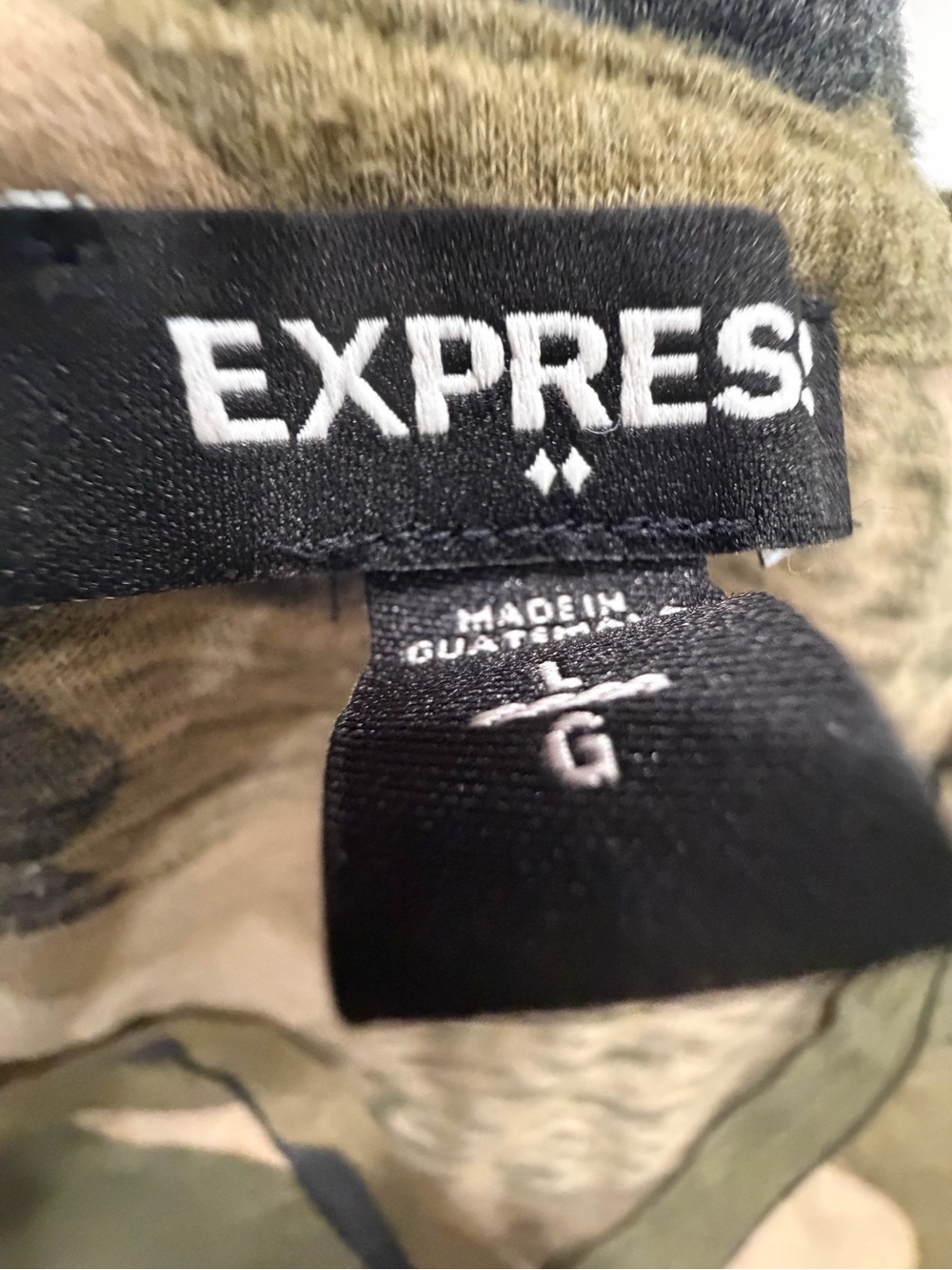Express Olive, Tan and Black Camo V-Neck Tie-Front Tee - Picture 2 of 2